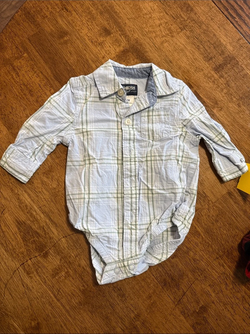 OshKosh B'gosh Light Blue and Green Plaid Button-Front Shirt Bodysuit